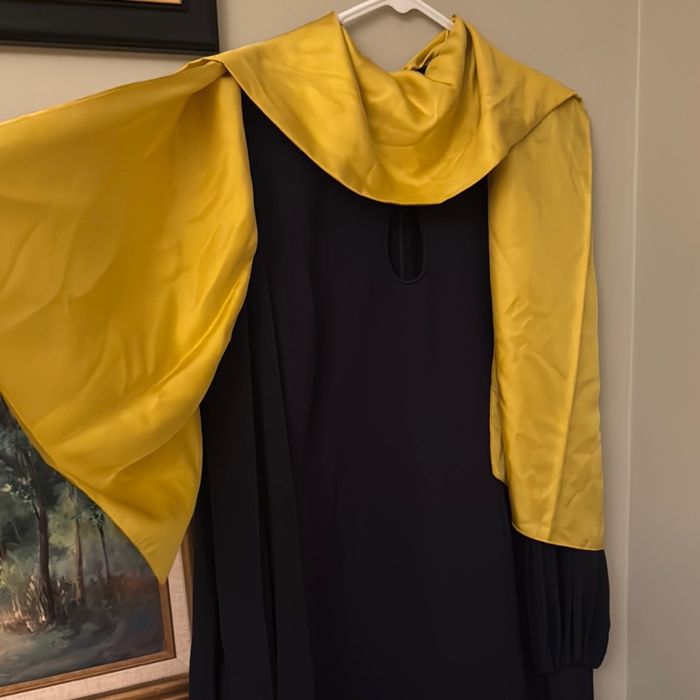 Roksanda Navy Yellow Gold Cape Women's Dress Gown UK 14 US 8 Gown Designer M